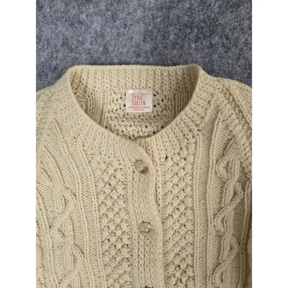 Vtg Cyril Cullen Original Irish 100% Wool Knit Fishermans Cardigan Sweater Large - Picture 2 of 13